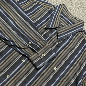 Ike Behar‎ New York Striped Button Down Shirt Blue Brown Gray XXL Tall